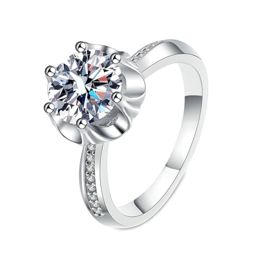 NXNONEPD Weißer Ring für Frauen 18k, Frauen Eheringe Blütenring mit Labor angebaut Diamond 2CT Ring von NXNONEPD