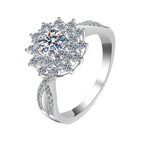 NXNONEPD Womens Ehering Band White, 18k Ehering Band Anniversary Ring Blumenring mit Labor angebautes Diamant 0,5ct Ring von NXNONEPD