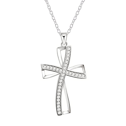 NXNONEPD Zirkon Sterling Silber Silber Kreuz Anhänger Halskette für Frau Hochzeit Schmuck Geschenk von NXNONEPD
