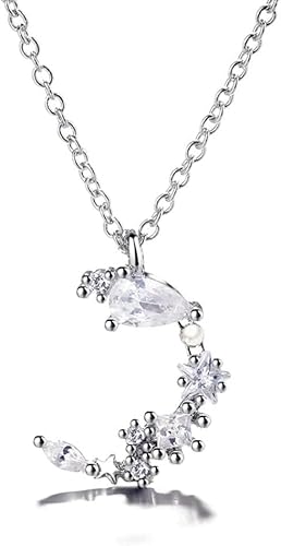 NXNONEPD necklace Silver Chains For Women,Cresent Women Sterling Irregular Moon Zircon Pendant Dainty Trendy Choker Delicate Chain Gift Jewelry Her Girls Couples von NXNONEPD