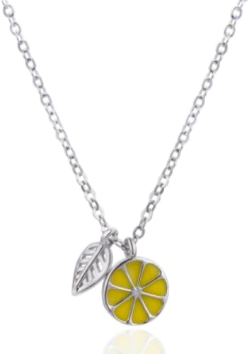 NXNONEPD necklace Silver Necklace,Sterling Leaves For Women Sterling Lemon Fruit Pendant Dainty Trendy Choker Chain Jewelry Her Girls Couples von NXNONEPD