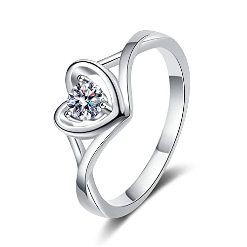 Sterling Silber Ring 925 für Frauen, Silber Herzring mit Moissanit/Zirkonia -Eheritätsring Sterling Silber Ring 925 für Frauen, Silber Herzring mit Moissanit/Zirkonia -Eheritätsring von NXNONEPD
