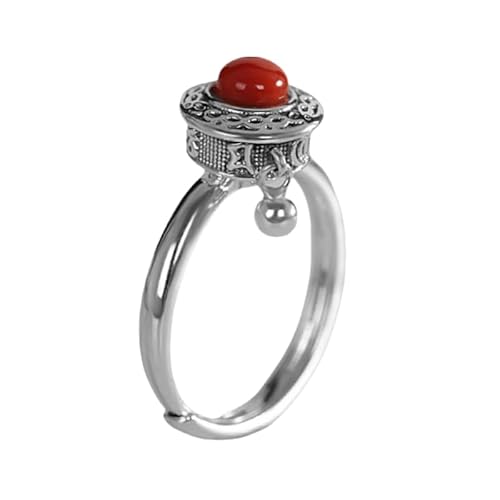 Sterling Silber Silber Verstellbarer Ring für Frauen, Retro Distressed Gebetsrad eingelegt mit rotem Stein exquisites Band Schmuck für Hochzeit Eternität Versprechen Finger Circlet Geschenk von NXNONEPD