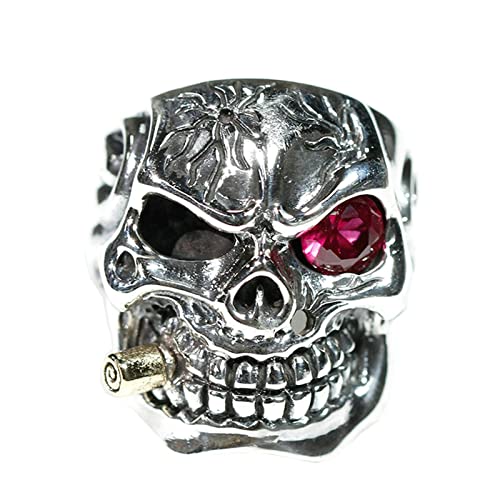 Sterling Silver Ring Men, Male Promise Rings, Sterling Silver Punk Rock Skull with Cubic Zirconia Bands Ring Ring Size O 1/2 - V 1/2 von NXNONEPD