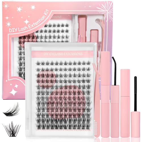 NXPZ 144 Pcs Falsche Wimpern Set, Wimpernverlängerung wiederverwendbar, Mischlängen 8-16 mm, mit 2 in 1 Kleber & Versiegler, Entferner, Pinzette, Pinsel, DIY für Zuhause, geeignet für Anfänger von NXPZ
