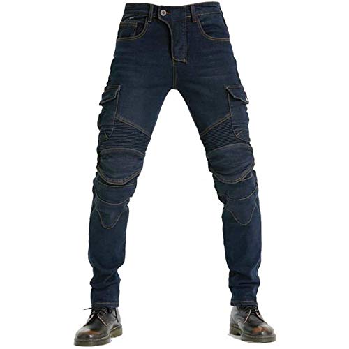 Herren-Motorrad-Jeanshose, Schlanke Anti-Fall-Rennmotorrad-Rennhose Mit 4 Abnehmbaren Schutzvorrichtungen, Geeignet Für Motorräder, Reiten, Skifahren (Blue,4XL) von NXSP