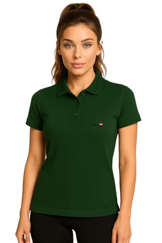Damen Polo Piqué Shirt Kurzarm Poloshirt aus 100% Baumwolle Figurbetont, femininer Schnitt Größen S-XL | Ideal für Arbeit & Freizeit (DE/NL/SE/PL, Alphanumerisch, S, Regular, Regular, Waldgrün) von NXT-Horizon