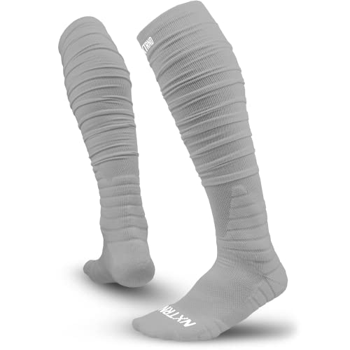 Nxtrnd XTD Scrunch-Fußballsocken, extra lange gepolsterte Sportsocken für Erwachsene und Kinder, Hellgrau, Large von NXT NXTRND