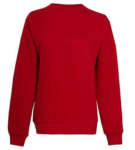 Damen Sweatshirt mit Rundhalsausschnitt, Fleece, Rundhalsausschnitt, Gr. 34-42, rot, 34 von NY Deluxe Edition