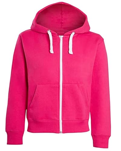 NY Deluxe Edition Unisex Jungen Mädchen Plain Zip Hooded Sweatshirt Top Back to School UK Size 7-13 Years, hot pink, 9 - 10 Jahre von NY Deluxe Edition