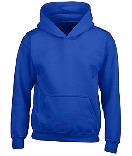 Kinder Mädchen Jungen Kapuzen-Sweatshirt Tops Einfarbig Kapuzenpullover Hoodies UK Größe 5 bis 13 Jahre, königsblau, 12-13 Jahre von NY Deluxe Edition
