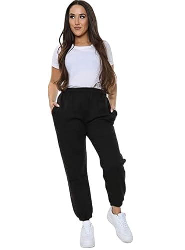 NY Deluxe Edition Damen Plus Size Loungewear Fleece Baggy Jogginghose Bündchen Hose, Schwarz , 48-50 Große Größen von NY Deluxe Edition