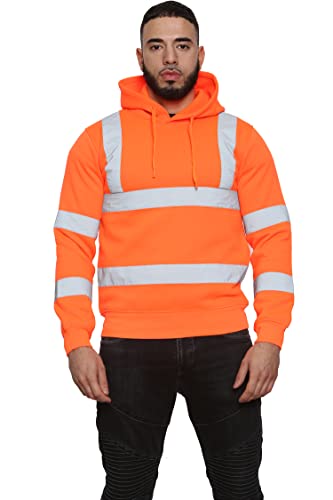 NY Deluxe Edition Hi Vis High Visibility Pullover Sweatshirt Herren Kapuzenpullover Reflektierende Tap Sweatshirt Top, Orange, 4XL/5XL von NY Deluxe Edition