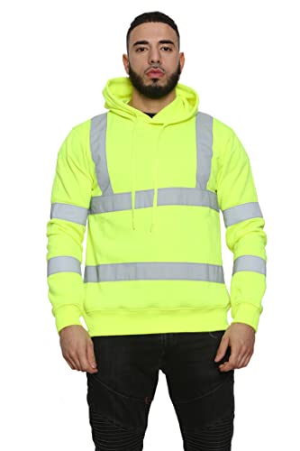 NY Deluxe Edition Hi Vis High Visibility Pullover Sweatshirt für Herren mit Kapuze, reflektierendes Tap Jacket Top (AS8, Alpha, 3X_L, 5X_L, Regular, Regular, Gelb) von NY Deluxe Edition