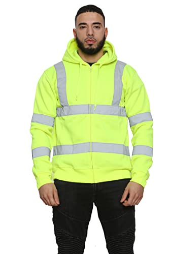 NY Deluxe Edition Hohe Sichtbarkeit Arbeitskleidung Pullover Reflektierendes Band Sicherheit Sweatshirt Reißverschluss Hoodie Arbeitskleidung Top, gelb, 3XL/5XL von NY Deluxe Edition