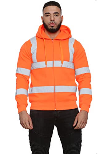 NY Deluxe Edition Hohe Sichtbarkeit Workwear Jumper Reflektierendes Band Sicherheit SweatShirt Reißverschluss Hoodie Arbeitskleidung Top, Orange, 3XL/5XL von NY Deluxe Edition