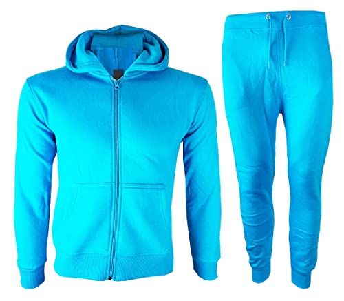 NY Deluxe Edition Jungen Mädchen Kinder Einfarbig Trainingsanzug Reißverschluss Kapuze Top mit Jogginghose Alter 5-13 Jahre, türkis, 13-14 Jahre von NY Deluxe Edition