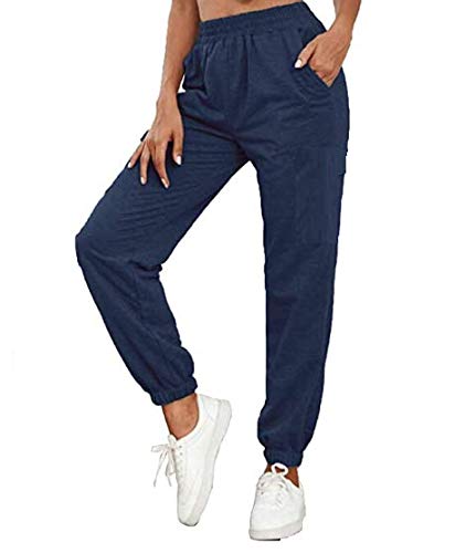 NY Deluxe Edition Überdimensionierte Damen Jogginghose Fleece mit elastischen Bündchen Größe 36 bis 40 Gr. 34, marineblau von NY Deluxe Edition