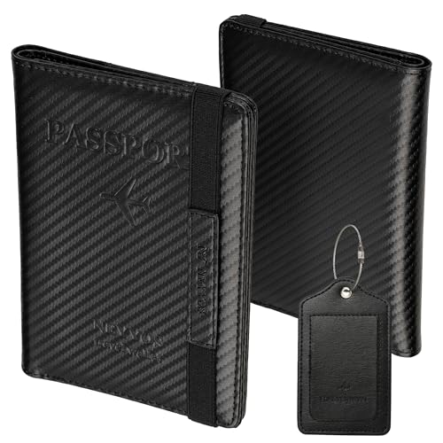 NEYYOS® - Reisepasshülle, Reisepass RFID Blockierend, Pässe Organizer Tasche, Passport Reisebrieftasche Impfkartenhalter, Hülle PU Leder Reisedokumente, Pass Halter, Geldbörse Wallet Cover, Kartenetui von NY NEYYOS