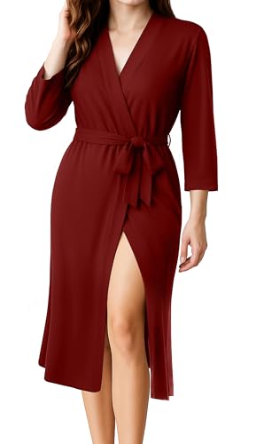 NY Threads Damen-Bademantel, Langer Strick-Bademantel, Kuschelige Hausmantel-Robe für Frauen, Weiche Nachtwäsche, Damen-Baumwoll-Mischgewebe, Loungewear, Burgunder, X-Large von NY Threads