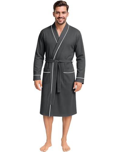 NY Threads Herren-Bademantel, leicht, Sommer-Baumwoll-Mischgewebe, dunkelgrau (Dark Heather Grey), Large von NY Threads