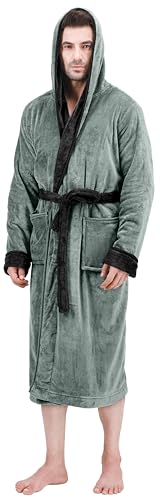 NY Threads Herren-Bademantel aus Fleece mit Kapuze, langer flauschiger Bademantel, Stahlgrau mit schwarzem Kontrast, Large-X-Large von NY Threads