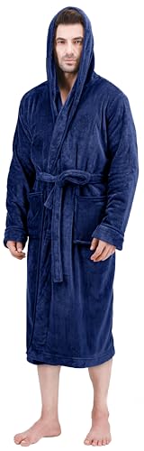 NY Threads Herren-Bademantel mit Kapuze – langer Plüsch-Bademantel für Herren - Blau - Large-X-Large von NY Threads
