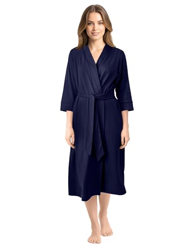 NY Threads Luxuriöser, leichter Damen-Bademantel/Frauen Morgenmantel aus weichem Poly-Baumwollstrick, Mittel, Marineblau von NY Threads