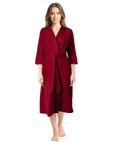 NY Threads Luxuriöser, leichter Damen-Bademantel/Frauen Morgenmantel aus weichem Poly-Baumwollstrick, Mittel, Burgunderrot von NY Threads