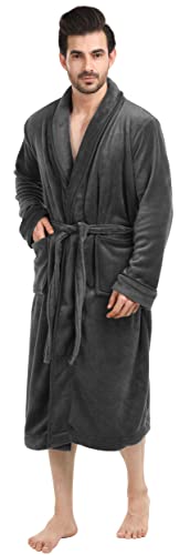 NY Threads Luxuriöser Herren-Bademantel mit Schalkragen, aus Fleece, grau, XXL/3XL von NY Threads