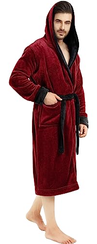 NY Threads Mens Hooded Robe - Plush Long Bathrobes for Men (Burgundy with Black Contrast, Small/Medium) von NY Threads