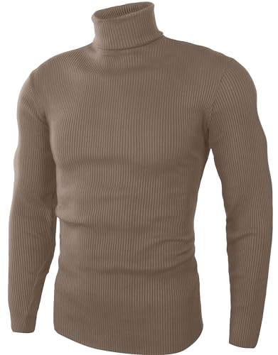 NY Threads Rollkragenpullover für Herren, gerippt, schmale Passform, lange Ärmel, leichtes Basic-Top, Khaki, Mittel von NY Threads