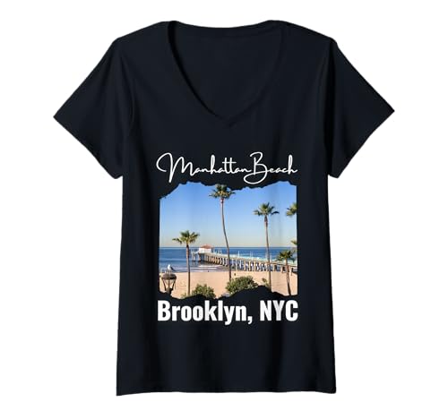 Damen Manhattan Beach Brooklyn New York City Souvenir Damen Herren T-Shirt mit V-Ausschnitt von NYC Beach Designs New York Pride Born in NYC Kids