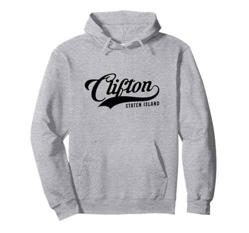 Clifton Staten Island Script geeignet für Männer und Frauen. Pullover Hoodie von NYC Borough Script Products