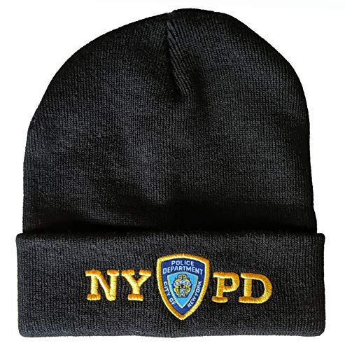 NYPD Wintermütze, Polizei-Abzeichen, New York Police Department, Schwarz & Gold, Einheitsgröße von NYC FACTORY