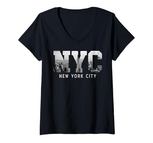 Damen Souvenir mit der Skyline von New York City T-Shirt mit V-Ausschnitt Damen Souvenir mit der Skyline von New York City T-Shirt mit V-Ausschnitt von NYC New York City Apparel Co.
