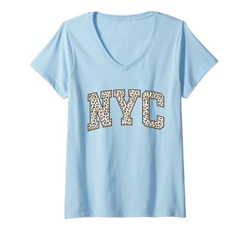 Damen New York City T-Shirt für Damen, stilvolles Leopardenmuster, NYC T-Shirt mit V-Ausschnitt von NYC New York City T Shirts For Women, Men & Kids