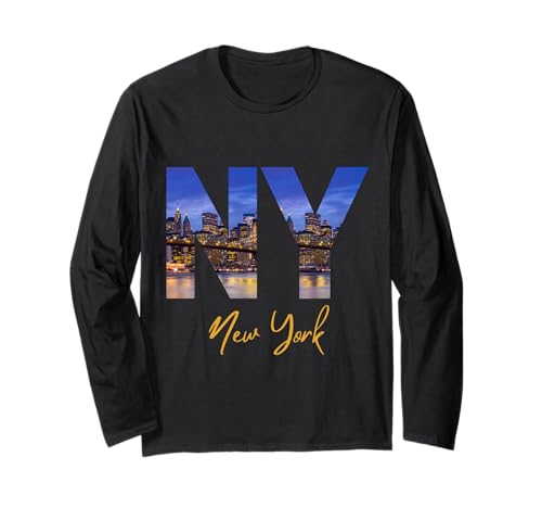New York City Manhattan Souvenir Frauen USA American City Herren Langarmshirt von NYC Night Lights Graphic City Vacation NY Pride