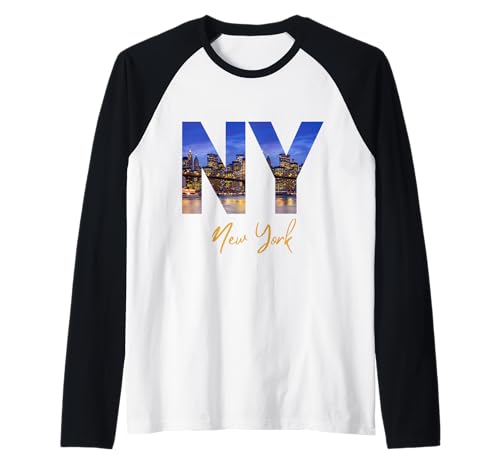 New York City Manhattan Souvenir Frauen USA American City Herren Raglan von NYC Night Lights Graphic City Vacation NY Pride