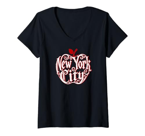 Damen New York City Gothic Big Apple – Retro Designer Word Art NYC T-Shirt mit V-Ausschnitt von NYC Travel Gifts & Gear