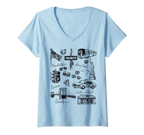 Damen New York City Street Sketch Teenager Junge Erwachsene Damen Herren T-Shirt mit V-Ausschnitt Damen New York City Street Sketch Teenager Junge Erwachsene Damen Herren T-Shirt mit V-Ausschnitt von NYC USA Urban Art New York Icons Brooklyn Bronx