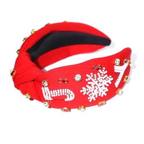 Knoten-Weihnachts-Stirnband mit breiter Krempe, rot/grün, Strass, Perlen, verziert, Yoga, Sport, Weihnachten, Stirnband für Damen, gestricktes Stirnband für Damen, dünnes Strick-Stirnband für Damen von NYCEMAKEUP