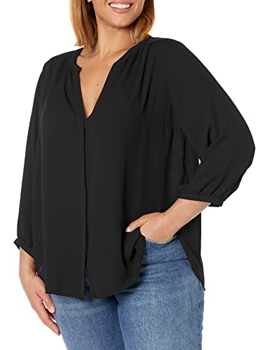 NYDJ Damen Bluse, Übergröße, 3/4-Ärmel, Biesenbluse, schwarz, 1X von NYDJ