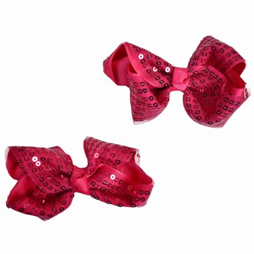 NYFASHION101 Kleinkinder Mädchen Glatte Ripsband Schleife Alligator Clip Pailletten Fuchsia von NYFASHION101