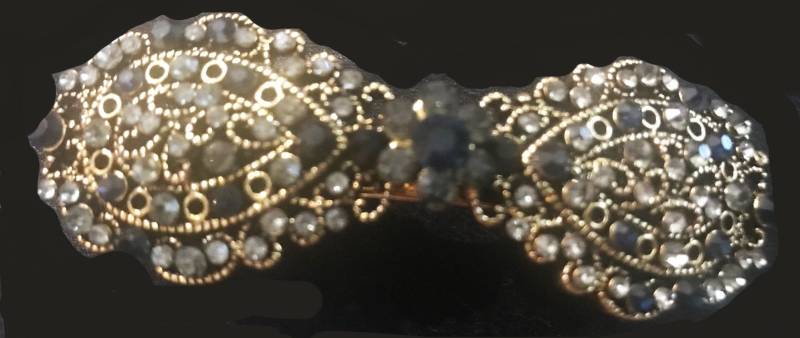 Antik Gold Art Deco Kristall Cz & Strass, Schleife 3 1/2'' Haarspange Mit Hebel Hinten von NYFashionAccessories