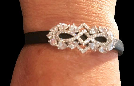 Kristall Art Deco Armband Verstellbares Schwarzes Lederband von NYFashionAccessories