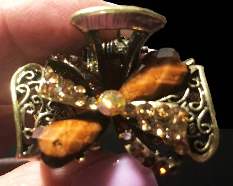 Neu Antik Gold Mit Bernstein Stein & Topas Floral Strass 1 1/2'' Haarklemme Neu Antik Gold Mit Bernstein Stein & Topas Floral Strass 1 1/2'' Haarklemme von NYFashionAccessories