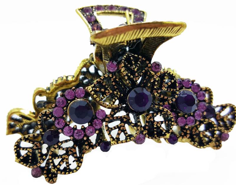 Neu Antik Gold Mit Hell & Dunkel Ameythst Floral 1 1/2 "' Haarklemme von NYFashionAccessories