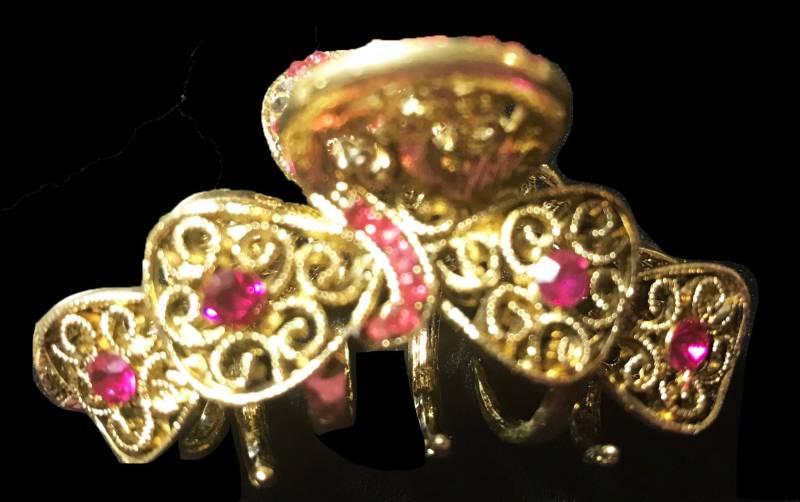 Neu Antik Gold Mit Rubin & Cz Strass Floral 1 1/2'' Haarkrallen Clip Neu Antik Gold Mit Rubin & Cz Strass Floral 1 1/2'' Haarkrallen Clip von NYFashionAccessories