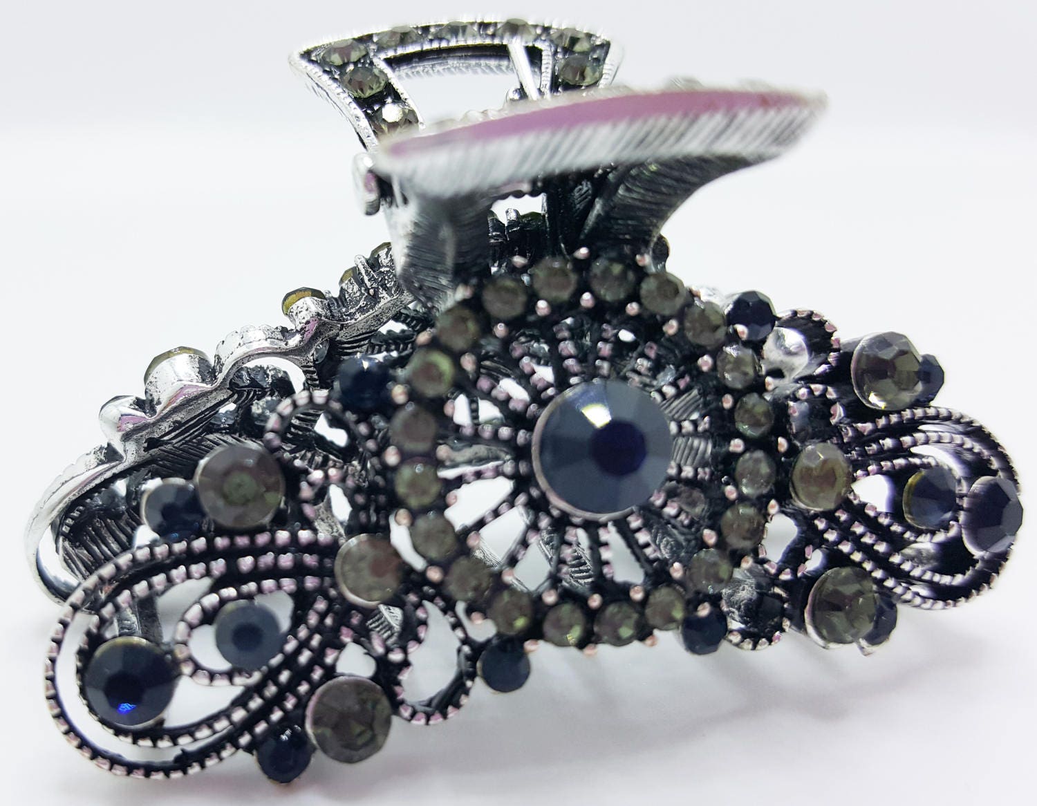 Neue Antike Silber Mit Rauch & Sapphire Cz 1 1/2 "' Haarspange Klaue Clip von NYFashionAccessories